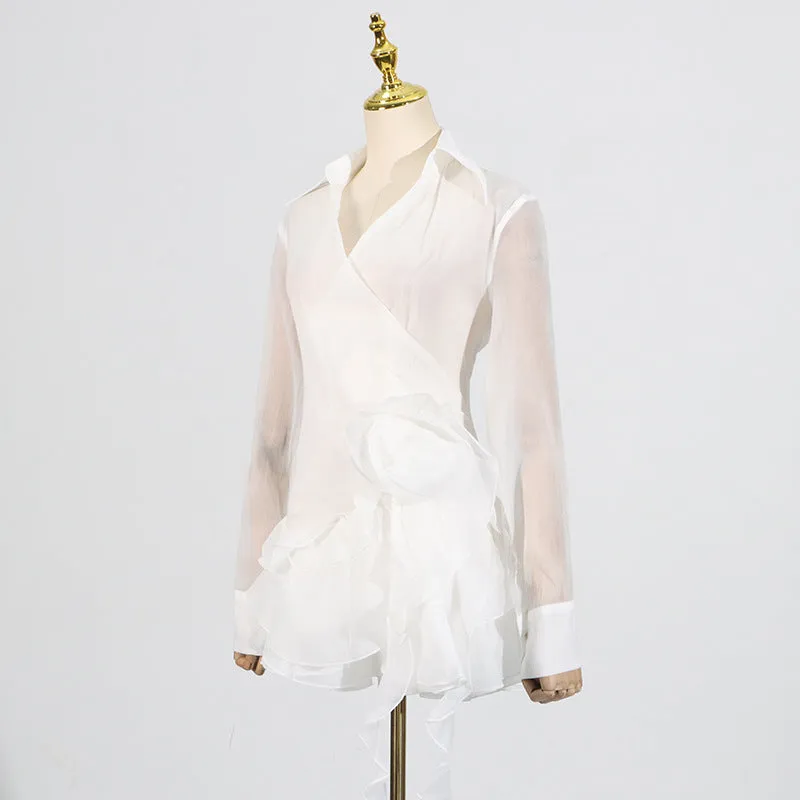 flower ruffle ribbon mini dress in white Gloria Lanvin