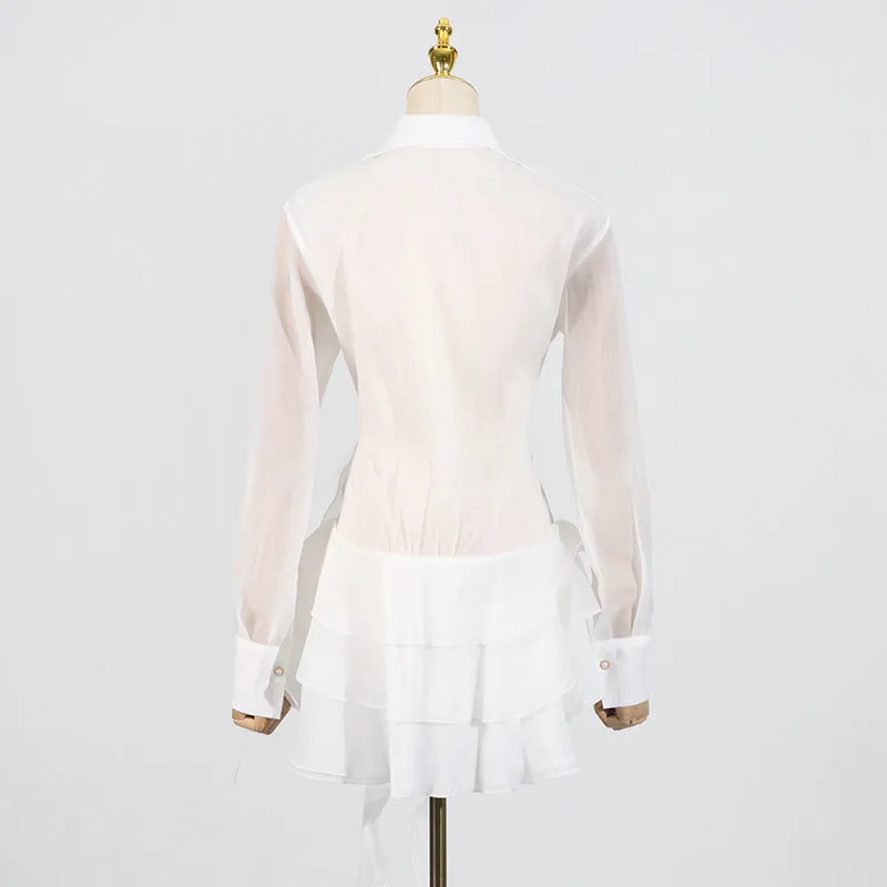 flower ruffle ribbon mini dress in white Gloria Lanvin