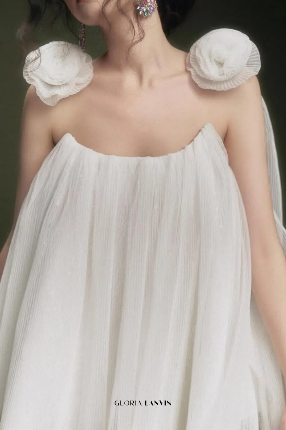 flower tulle strap mini dress in white Gloria Lanvin