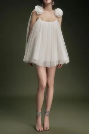 flower tulle strap mini dress in white Gloria Lanvin
