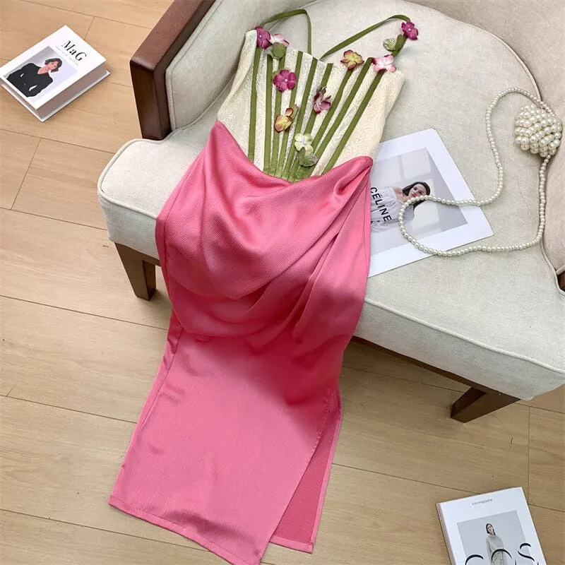 FLOWER VINE CORSET MIDI DRESS IN PINK Gloria Lanvin
