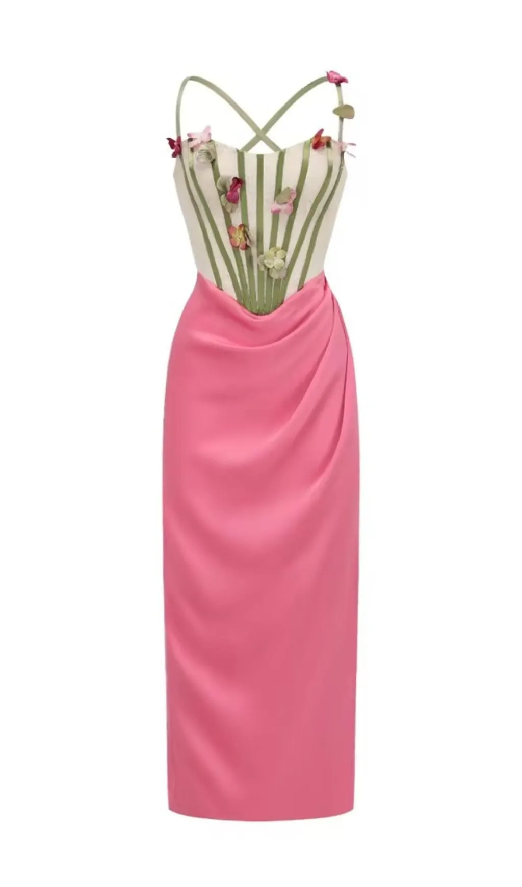 FLOWER VINE CORSET MIDI DRESS IN PINK Gloria Lanvin