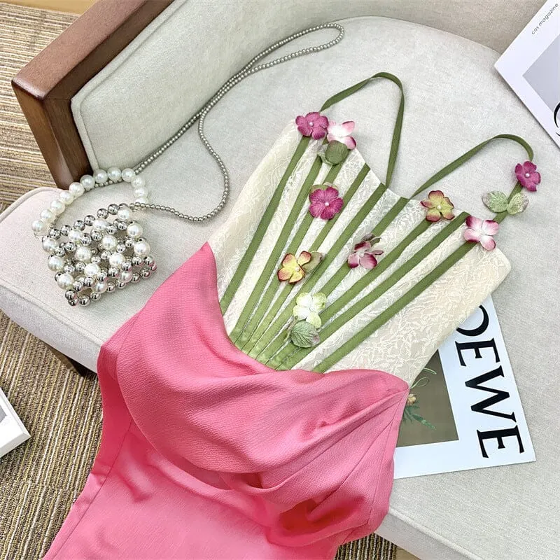 FLOWER VINE CORSET MIDI DRESS IN PINK Gloria Lanvin