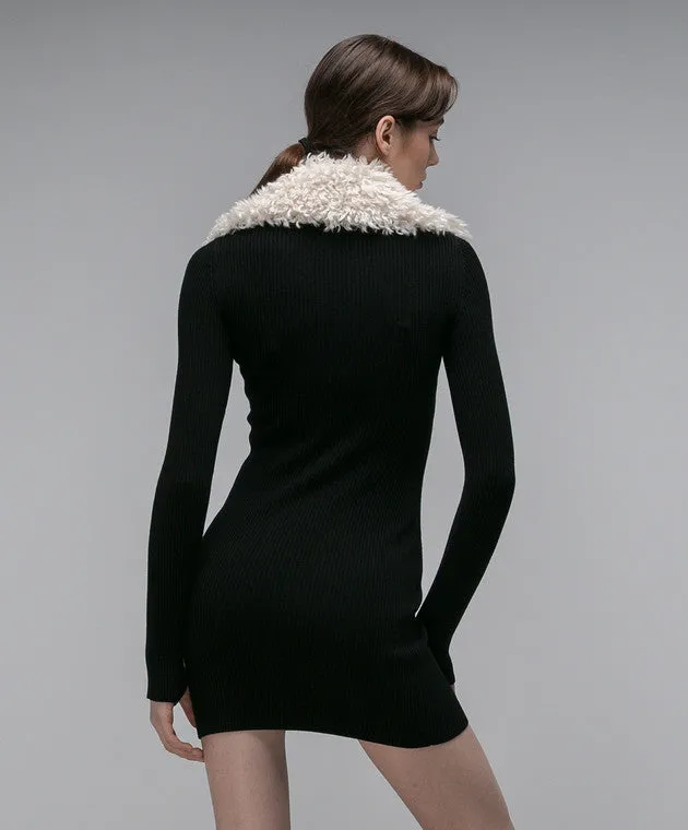 FLUFFY COLLARED ZIP DETAILED KNIT MINI DRESS Gloria Lanvin