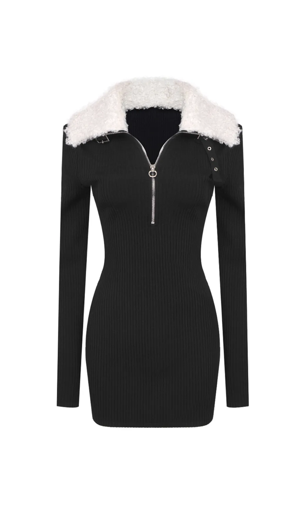 FLUFFY COLLARED ZIP DETAILED KNIT MINI DRESS Gloria Lanvin