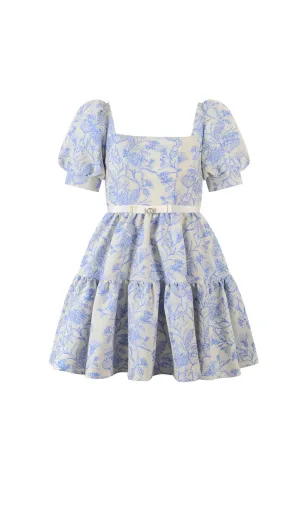 FRENCH PUFF SLEEVE PRINTED MINI DRESS Gloria Lanvin