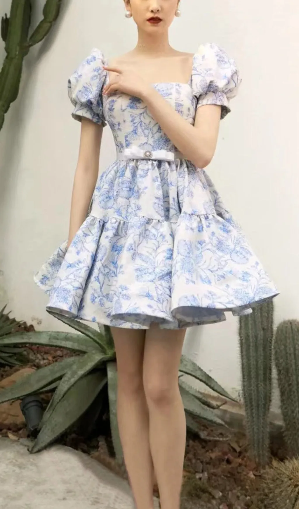 FRENCH PUFF SLEEVE PRINTED MINI DRESS Gloria Lanvin