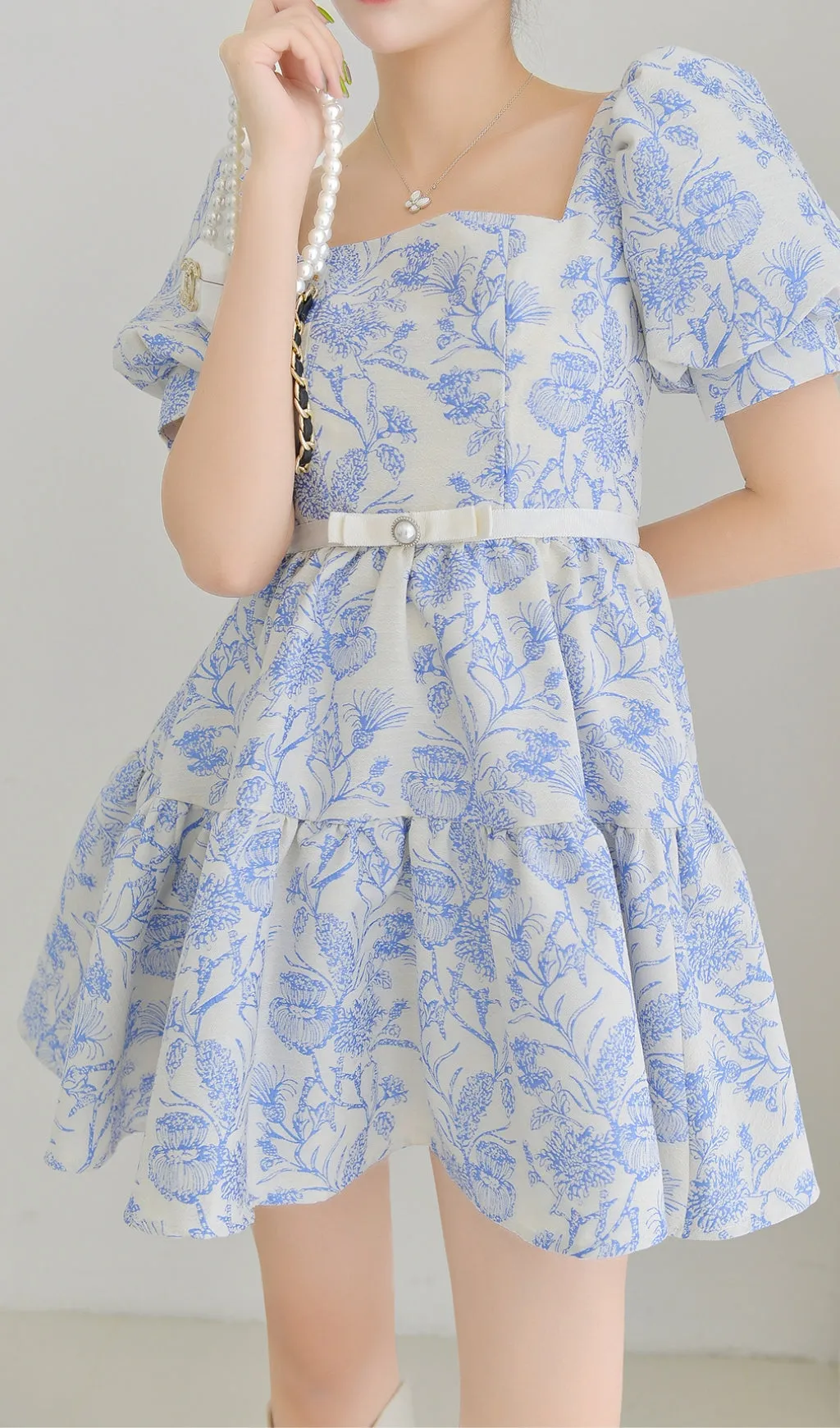FRENCH PUFF SLEEVE PRINTED MINI DRESS Gloria Lanvin