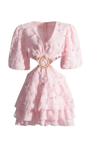 FRILL CUTOUT TRIM MINI DRESS IN PINK Gloria Lanvin