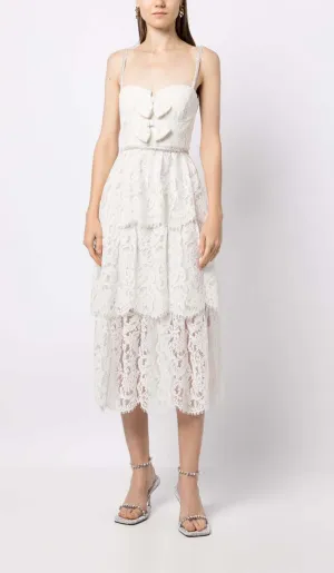 FRONT BOW TIERED MIDI DRESS IN WHITE Gloria Lanvin