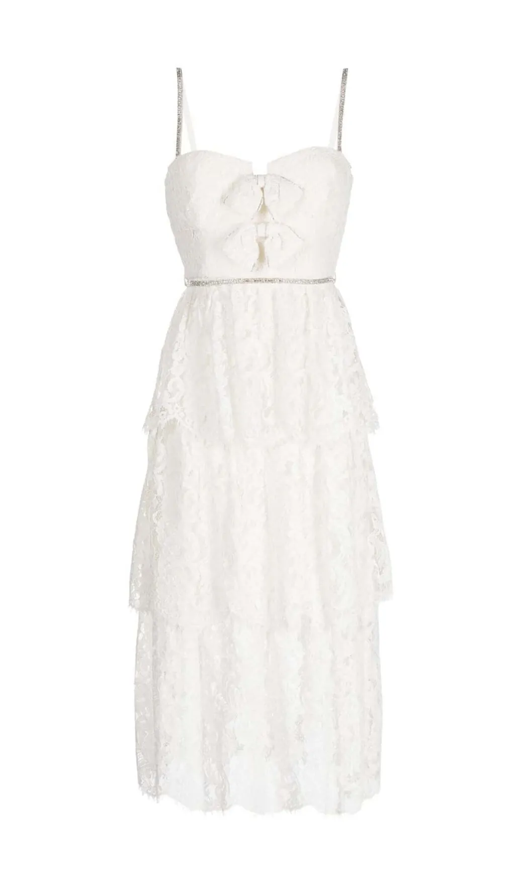 FRONT BOW TIERED MIDI DRESS IN WHITE Gloria Lanvin