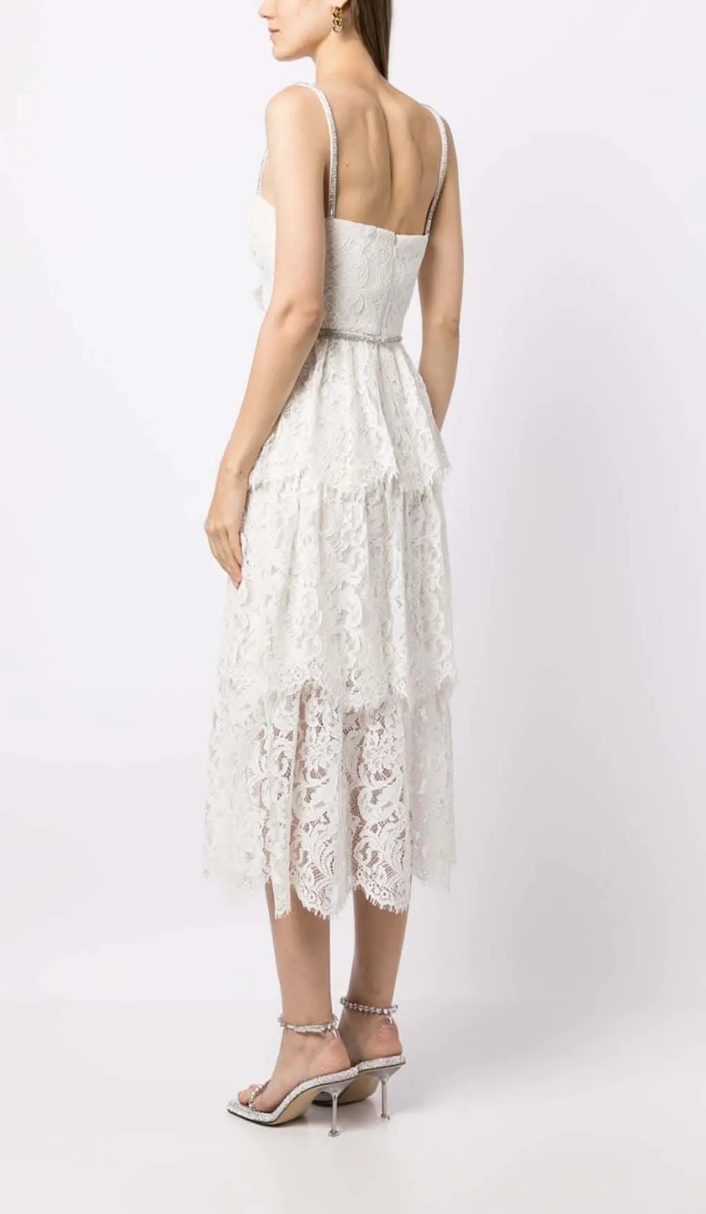 FRONT BOW TIERED MIDI DRESS IN WHITE Gloria Lanvin
