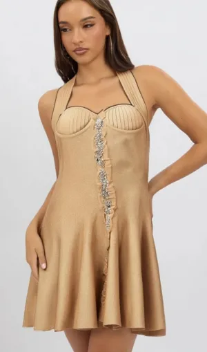 Gabrielle khaki embellished knitted mini dress Gloria Lanvin