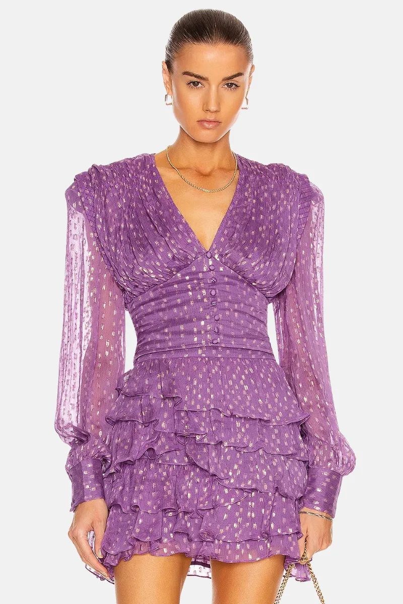 Garsende Balloon Sleeve Ruffle Mini Dress in purple Gloria Lanvin