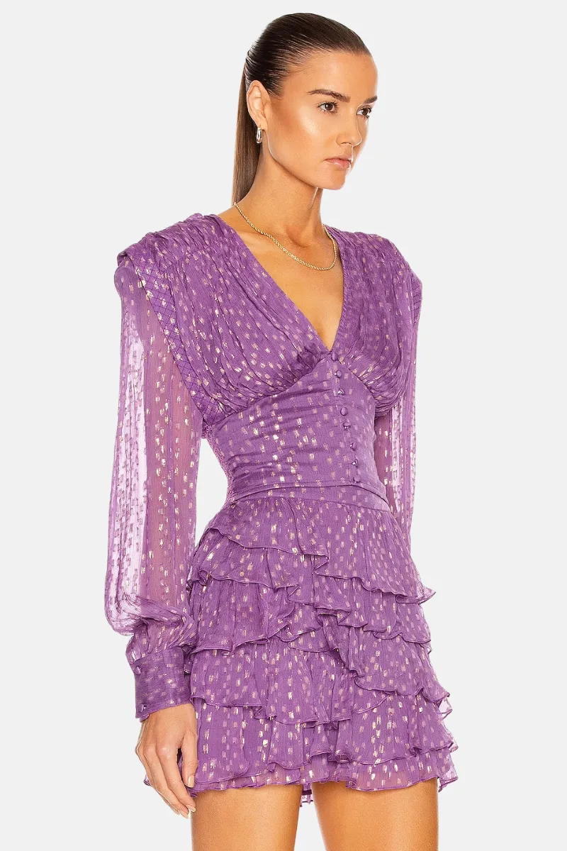 Garsende Balloon Sleeve Ruffle Mini Dress in purple Gloria Lanvin