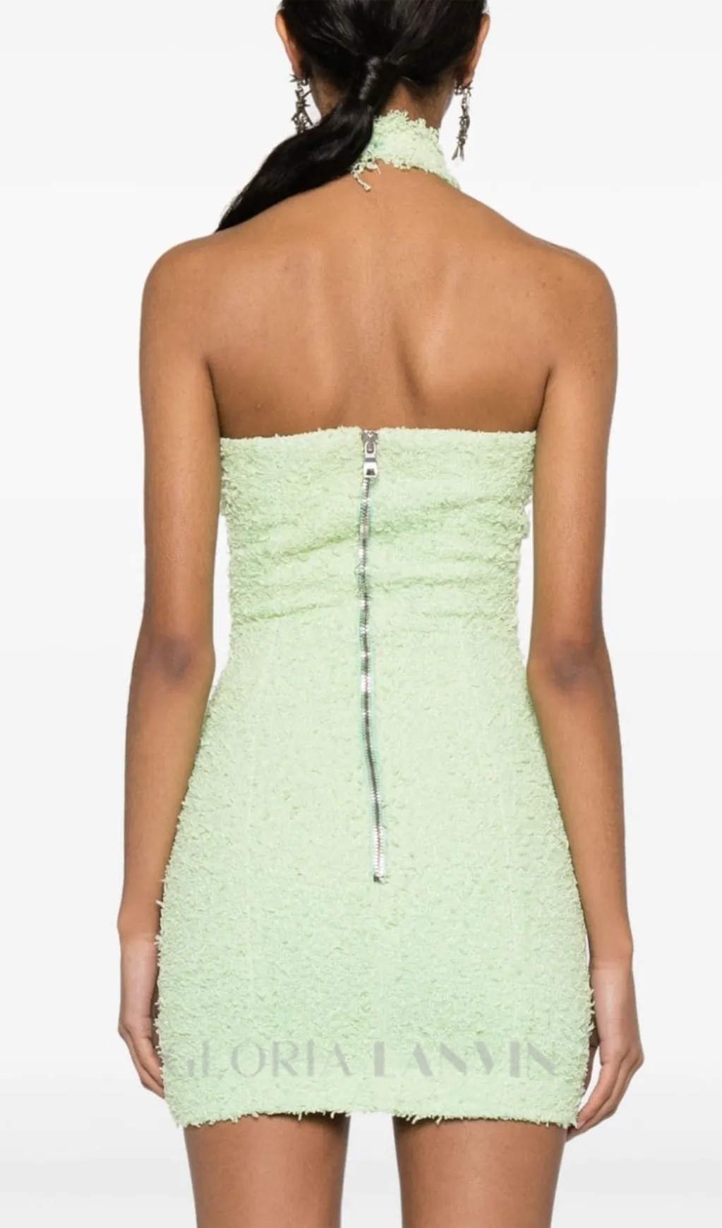 GEMMA PAISLEY-EMBELLISHED TWEED MINI DRESS IN GREEN Gloria Lanvin