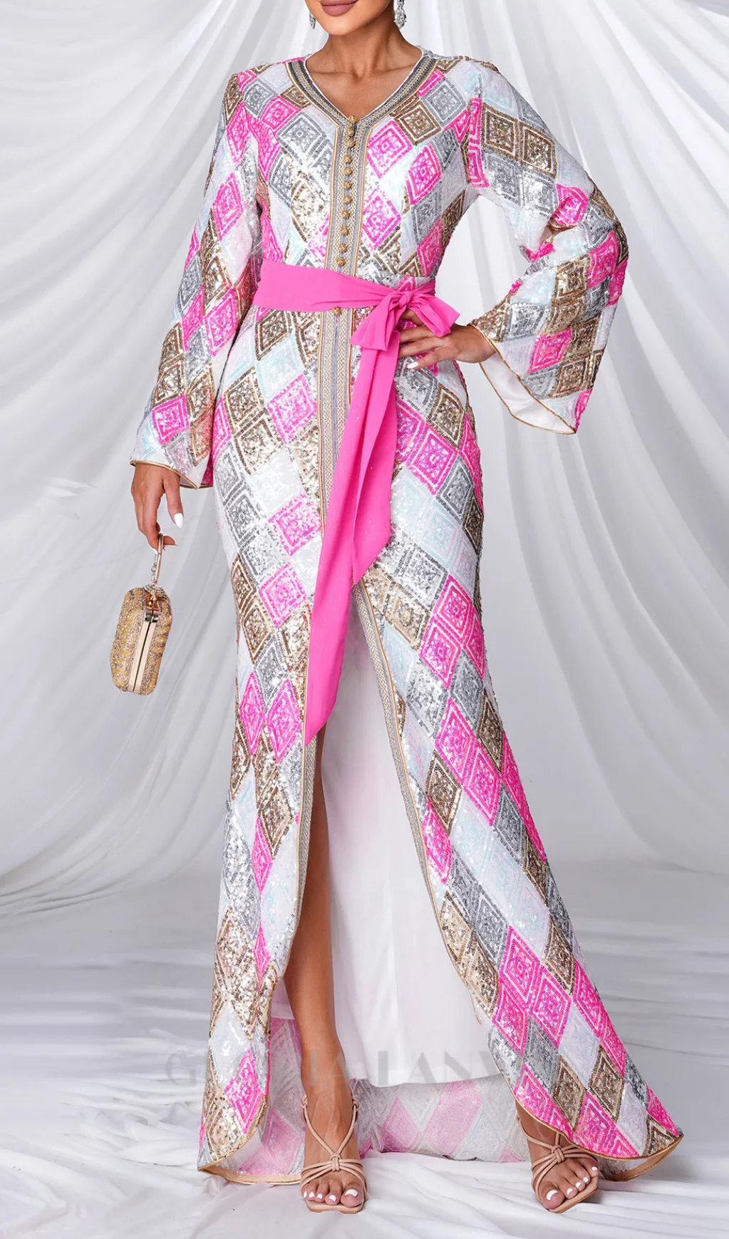 Geometric Patterns print maxi dress in pink Gloria Lanvin