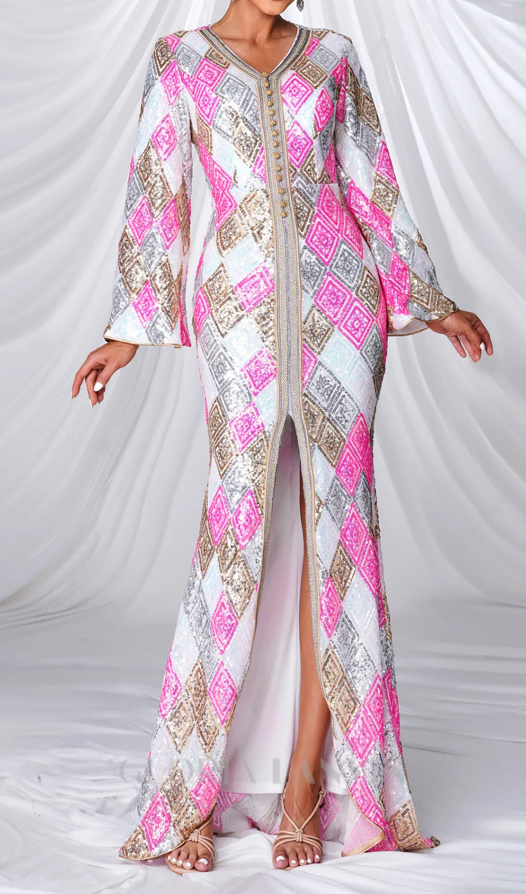 Geometric Patterns print maxi dress in pink Gloria Lanvin