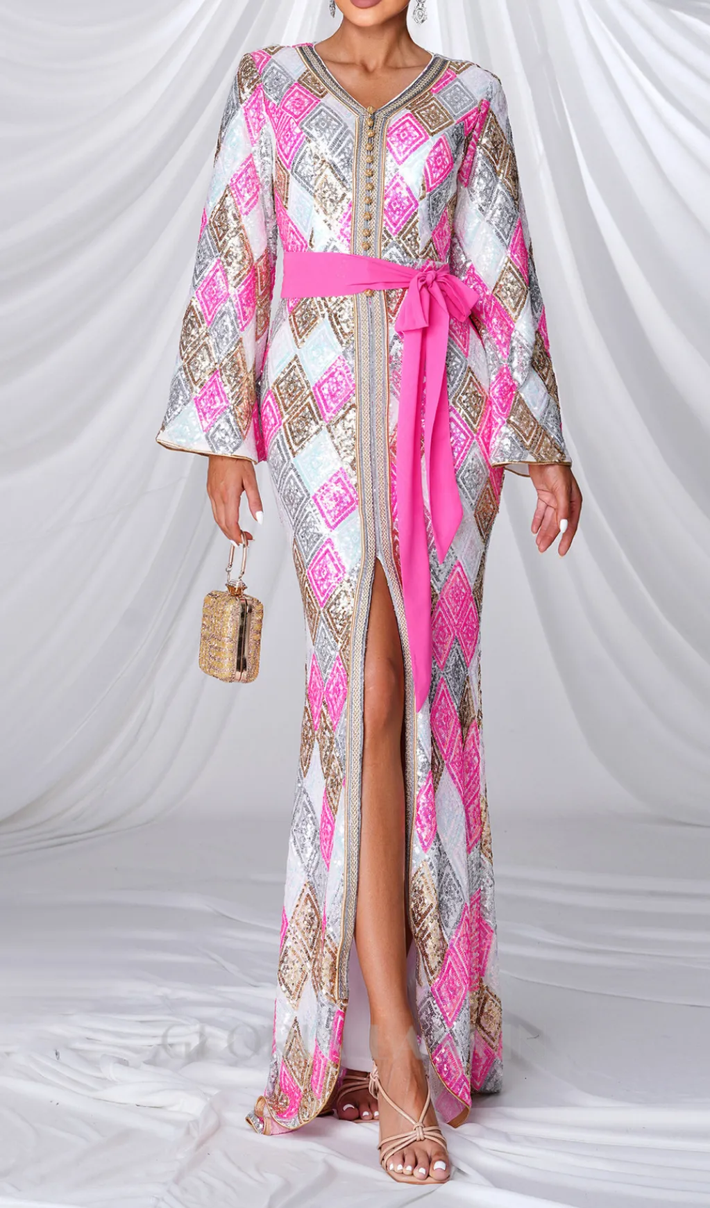 Geometric Patterns print maxi dress in pink Gloria Lanvin