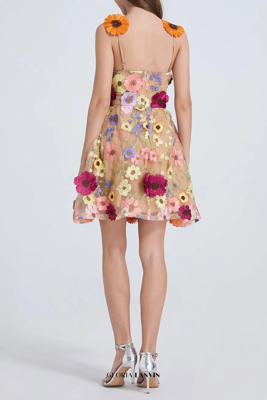 georgia 3d Floral Lace mini Dress in apricot Gloria Lanvin