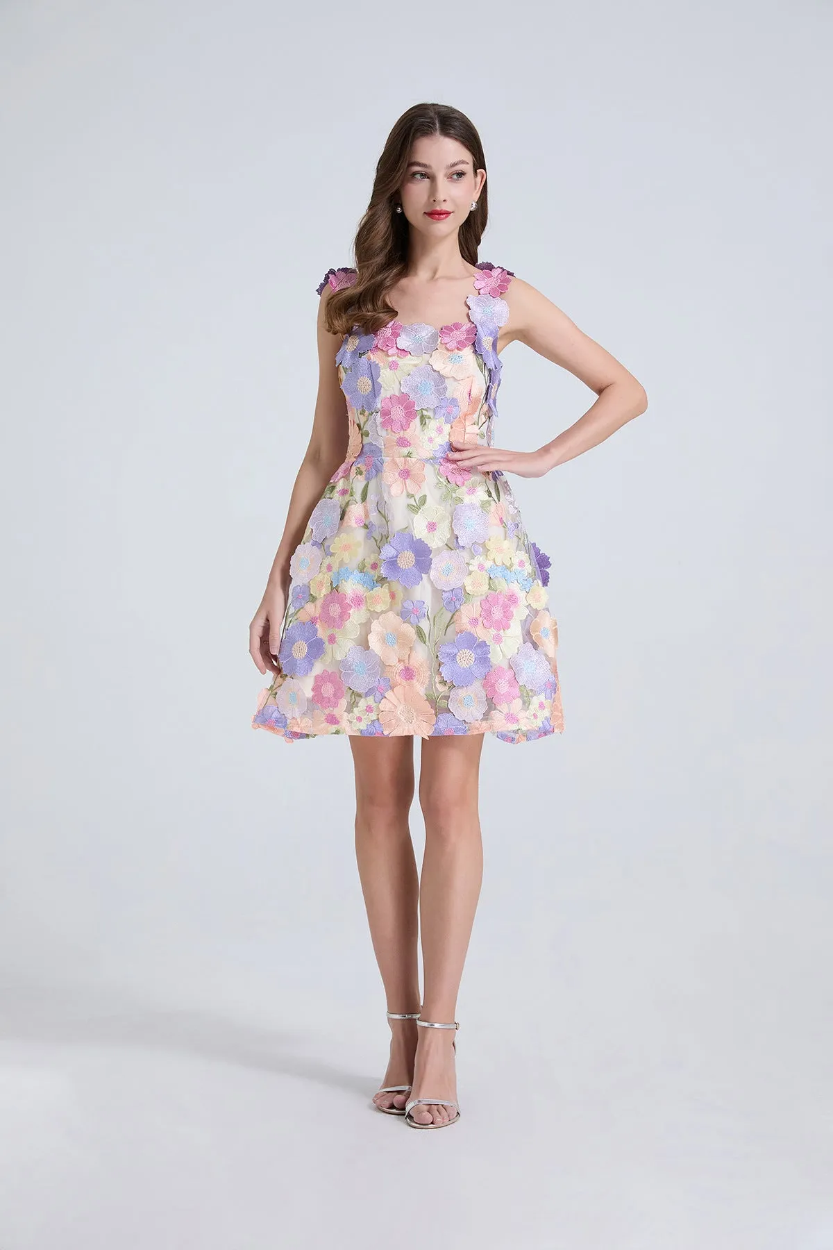 georgia 3d Floral Lace mini Dress in purple Gloria Lanvin