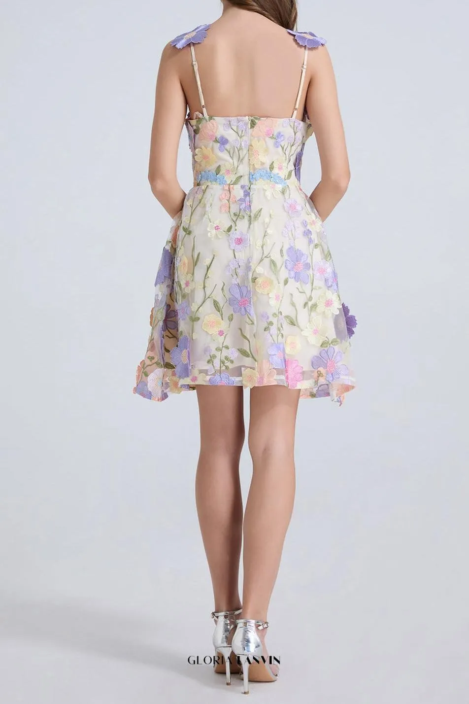 georgia 3d Floral Lace mini Dress in purple Gloria Lanvin