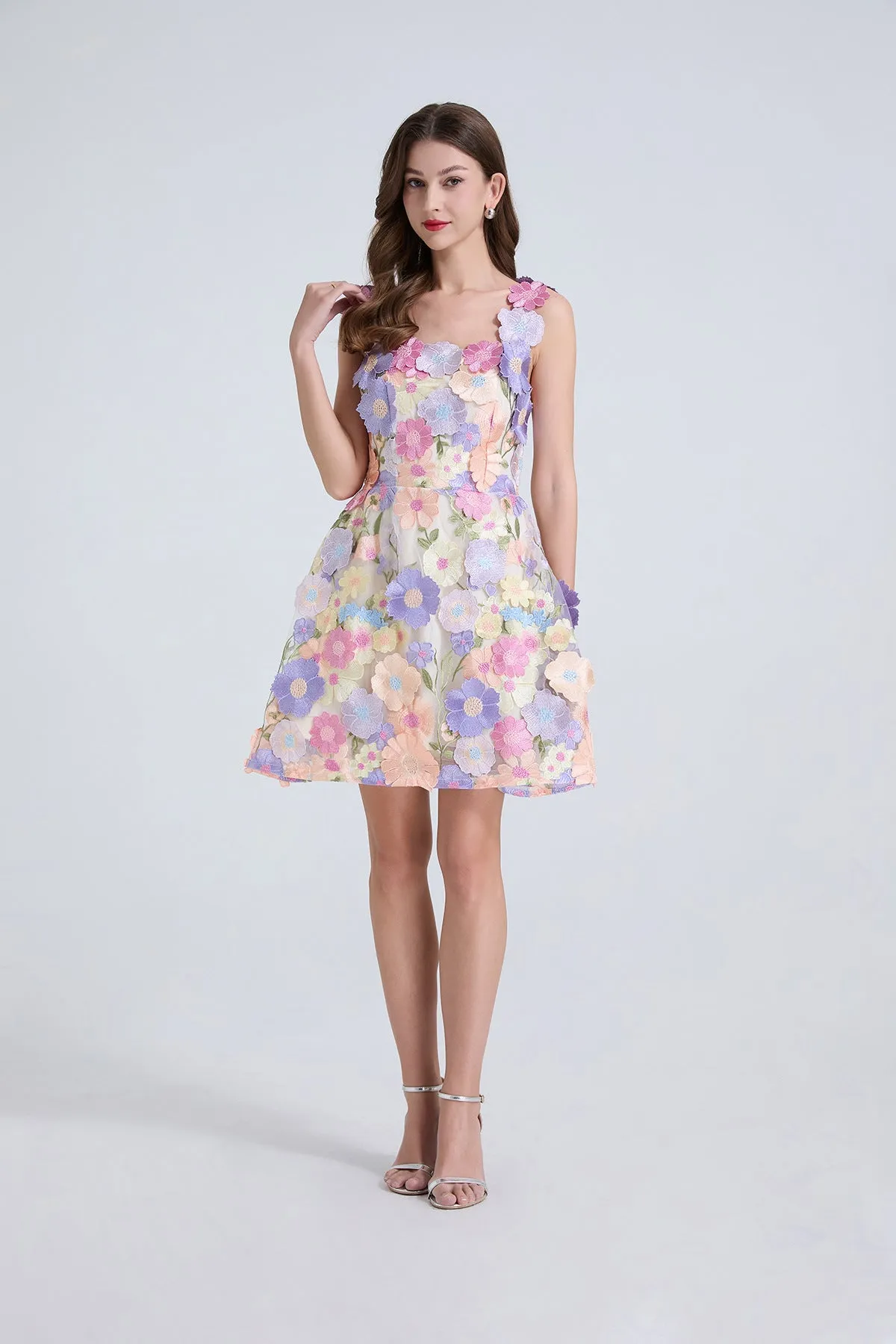 georgia 3d Floral Lace mini Dress in purple Gloria Lanvin