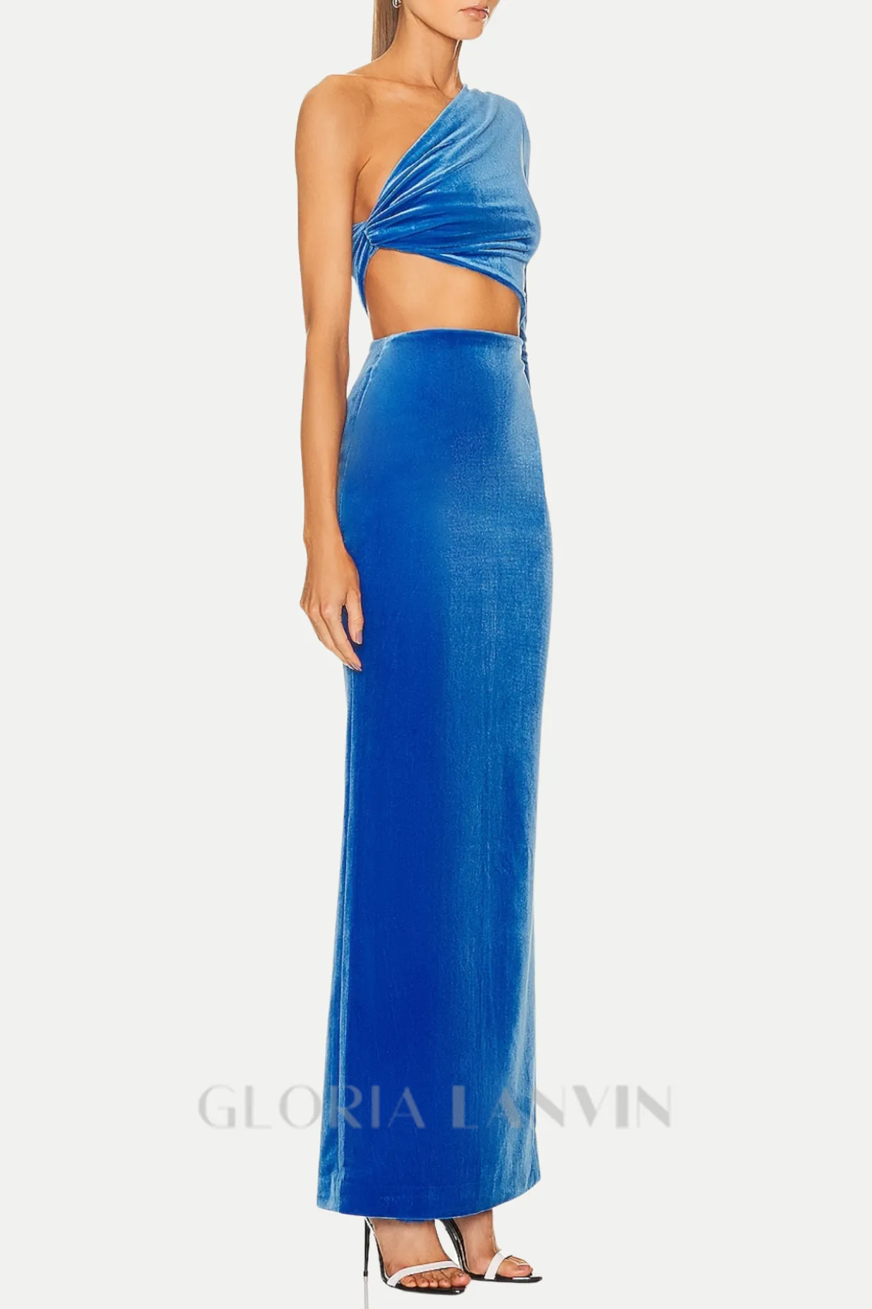 Gianni One Shoulder Velvet Cutout Maxi Dress Gloria Lanvin