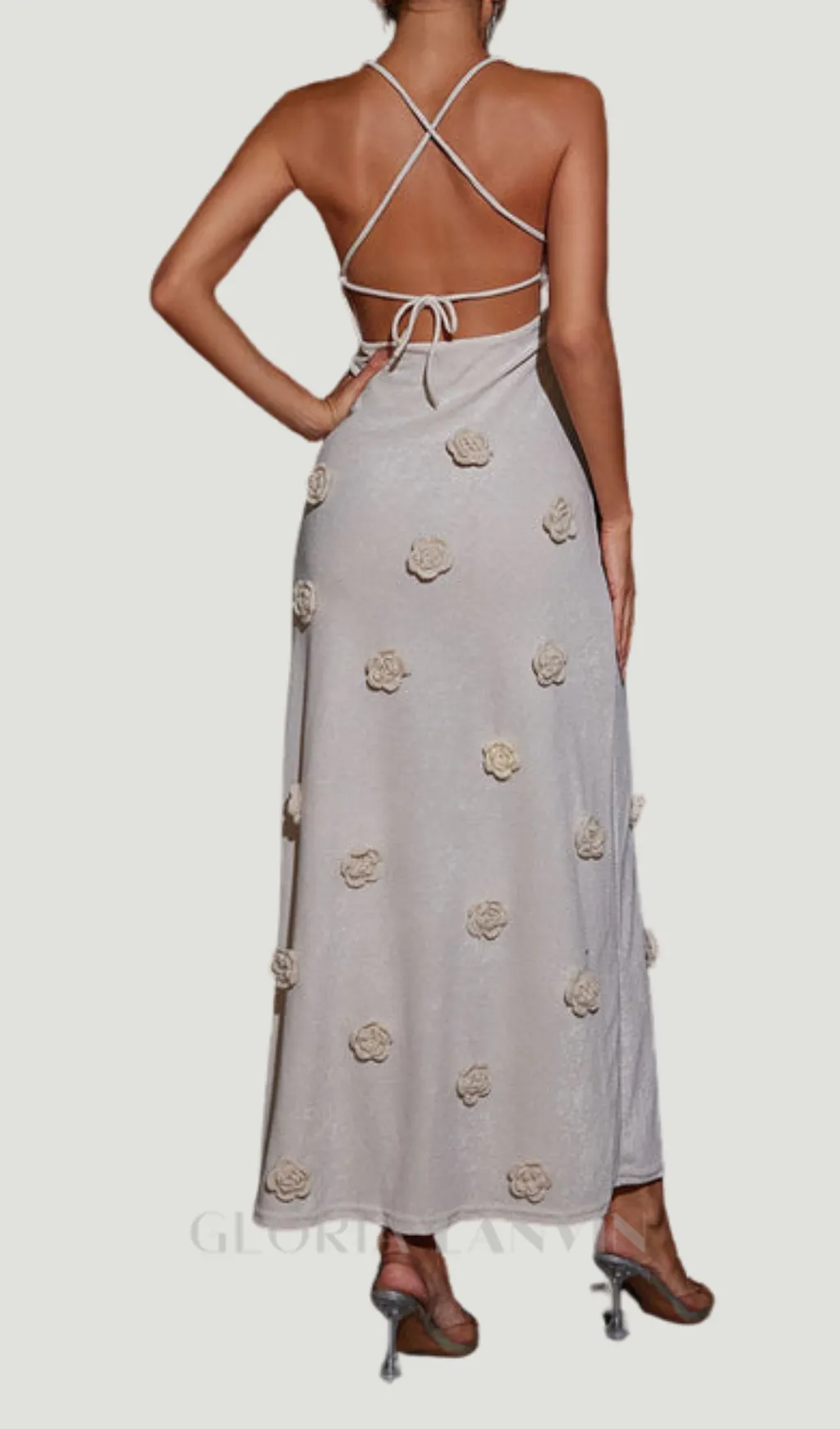 GIORGIO GRAY FLOWER KNITTED MAXI DRESS Gloria Lanvin