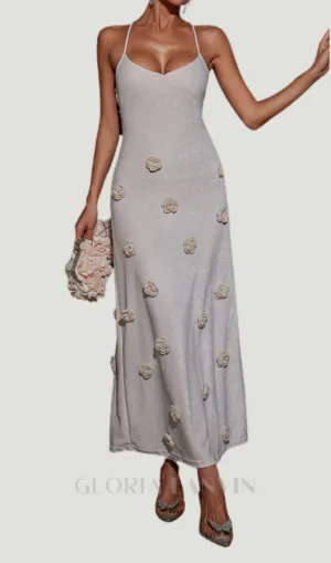 GIORGIO GRAY FLOWER KNITTED MAXI DRESS Gloria Lanvin