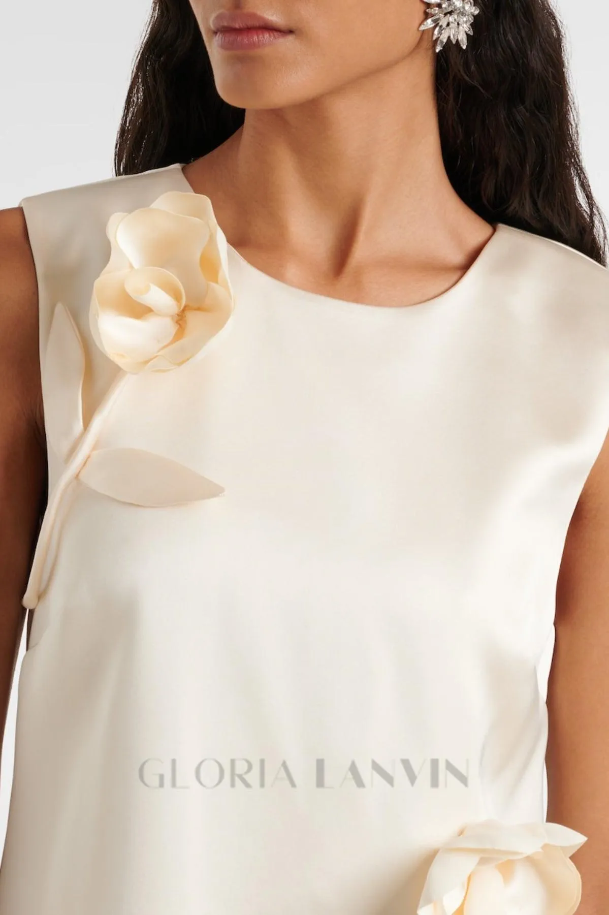 Giorlia Floral Appliqu Satin Mini Dress Gloria Lanvin
