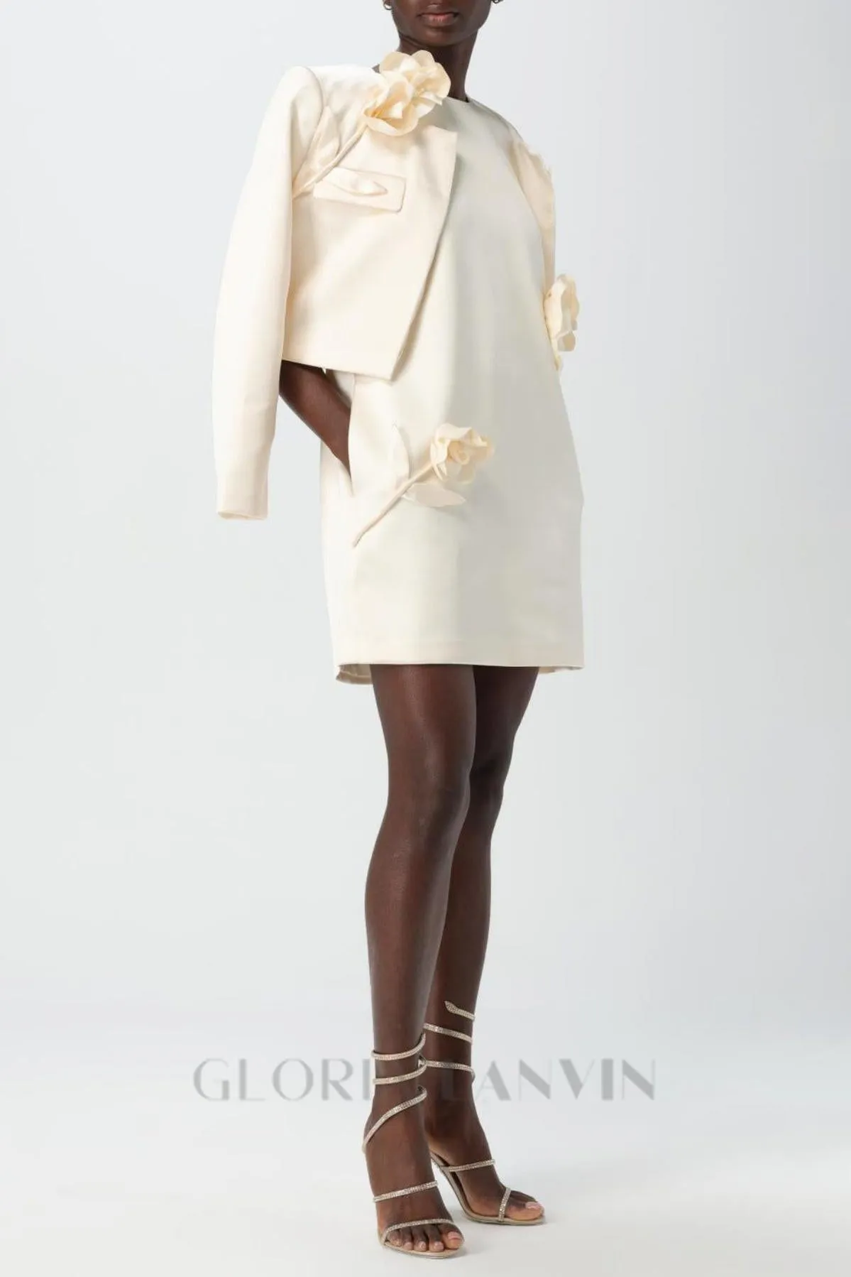 Giorlia Floral Appliqu Satin Mini Dress Gloria Lanvin