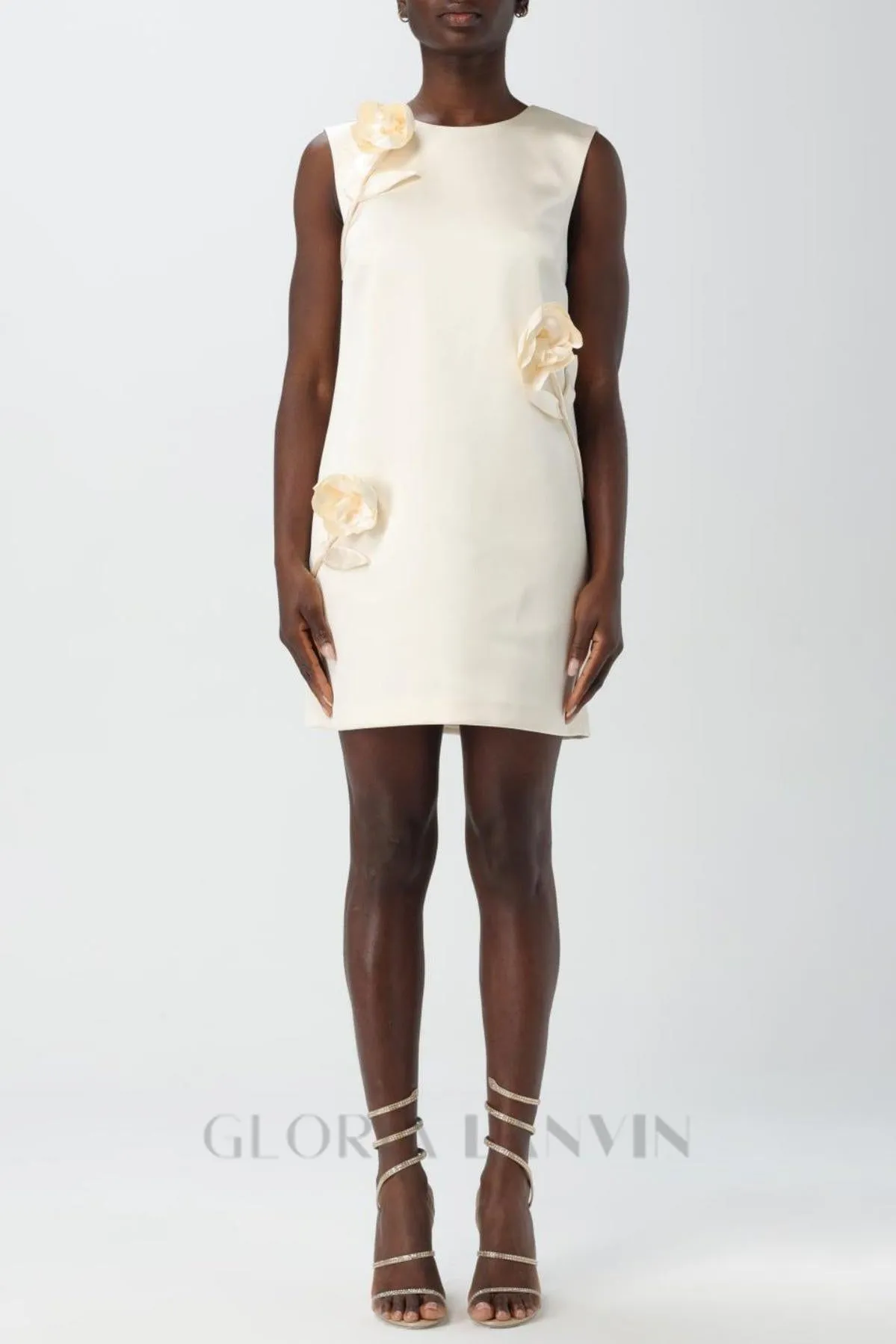 Giorlia Floral Appliqu Satin Mini Dress Gloria Lanvin