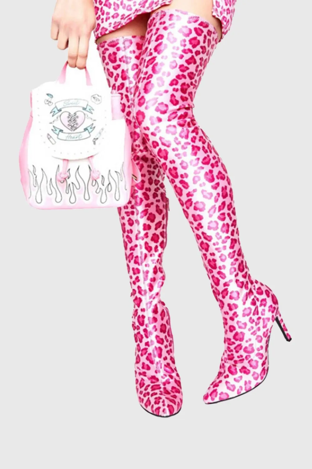 Giselle Leopard Print Thigh-high Boots - Pink Gloria Lanvin