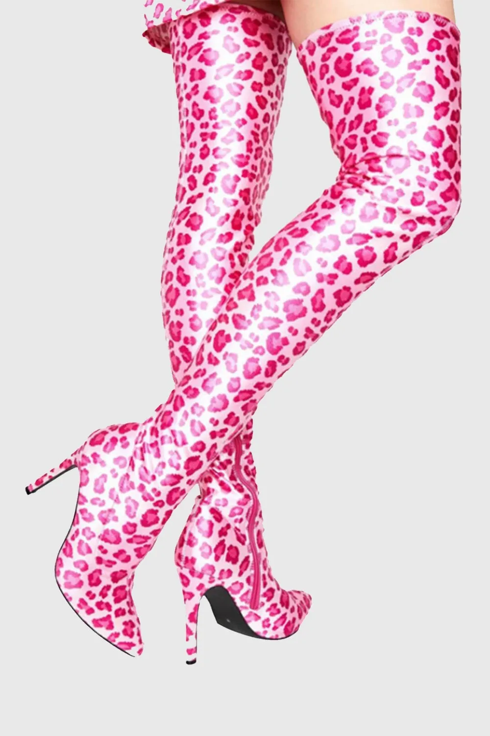 Giselle Leopard Print Thigh-high Boots - Pink Gloria Lanvin