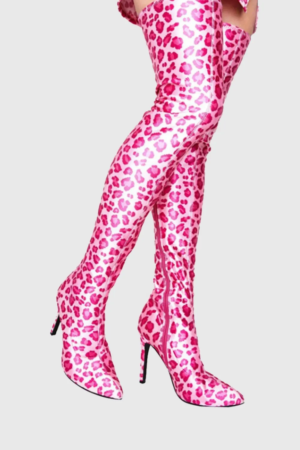 Giselle Leopard Print Thigh-high Boots - Pink Gloria Lanvin