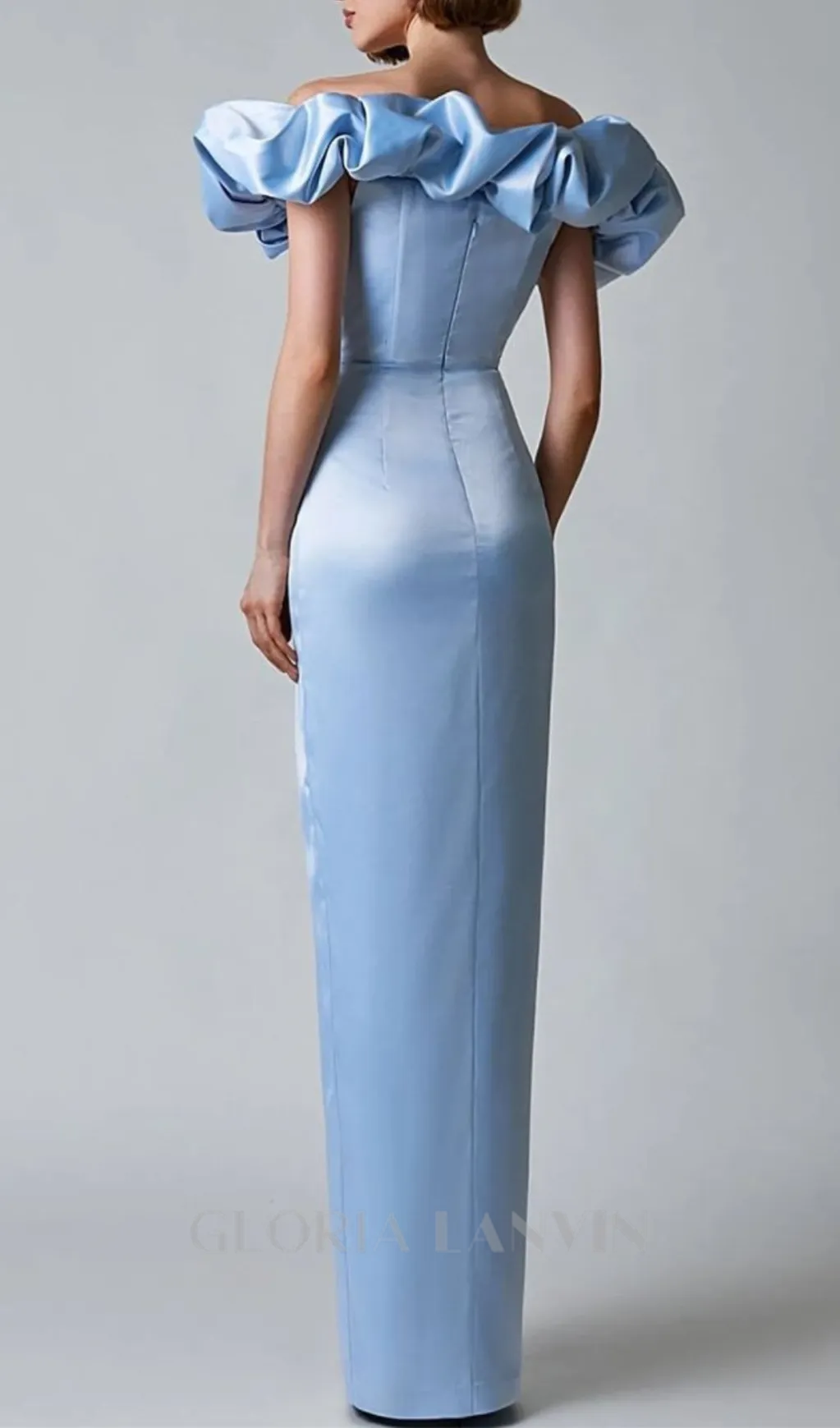 GLADYS BLUE CRYSTAL OFF-SHOULDER MAXI SPLIT DRESS Gloria Lanvin