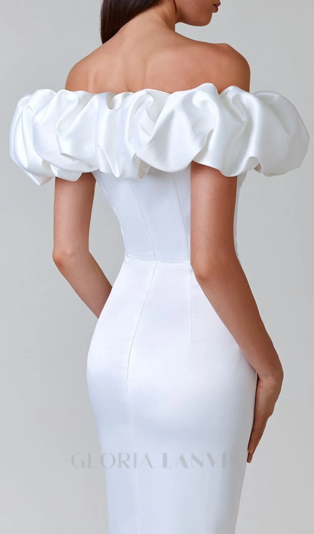 GLADYS WHITE CRYSTAL OFF-SHOULDER MAXI SPLIT DRESS Gloria Lanvin