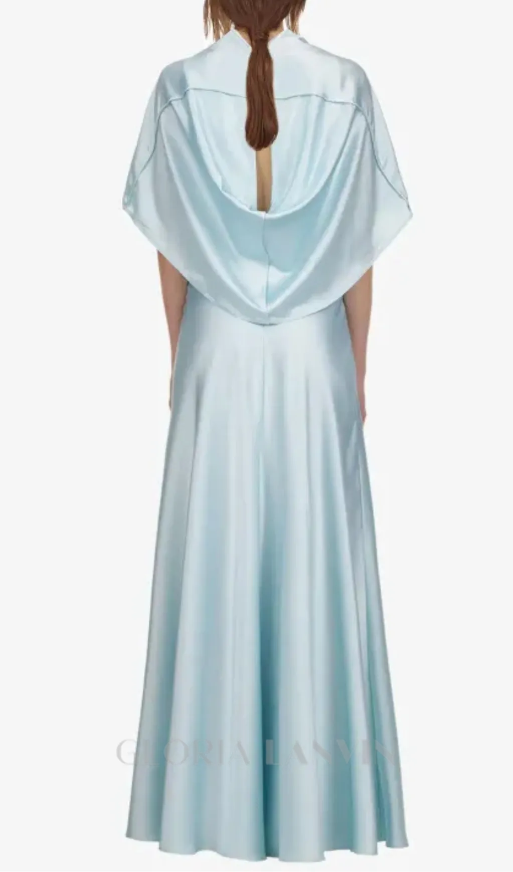 Glossy Silk Twill Satin Cape Maxi Dress in pale blue Gloria Lanvin