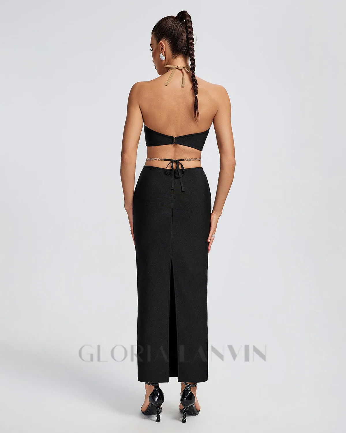 GOLD CHAIN WAIST CUTOUT BANDAGE DRESS Gloria Lanvin