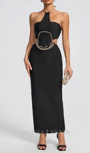 GOLD CHAIN WAIST CUTOUT BANDAGE DRESS Gloria Lanvin