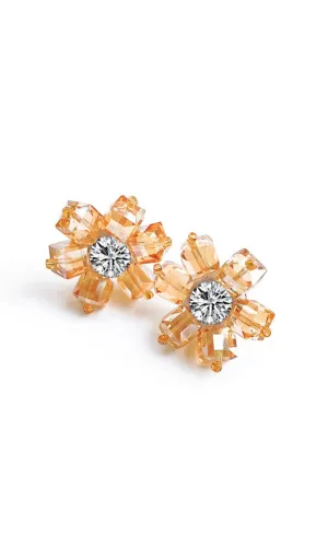 Gold Crystal 3D flower earrings Gloria Lanvin