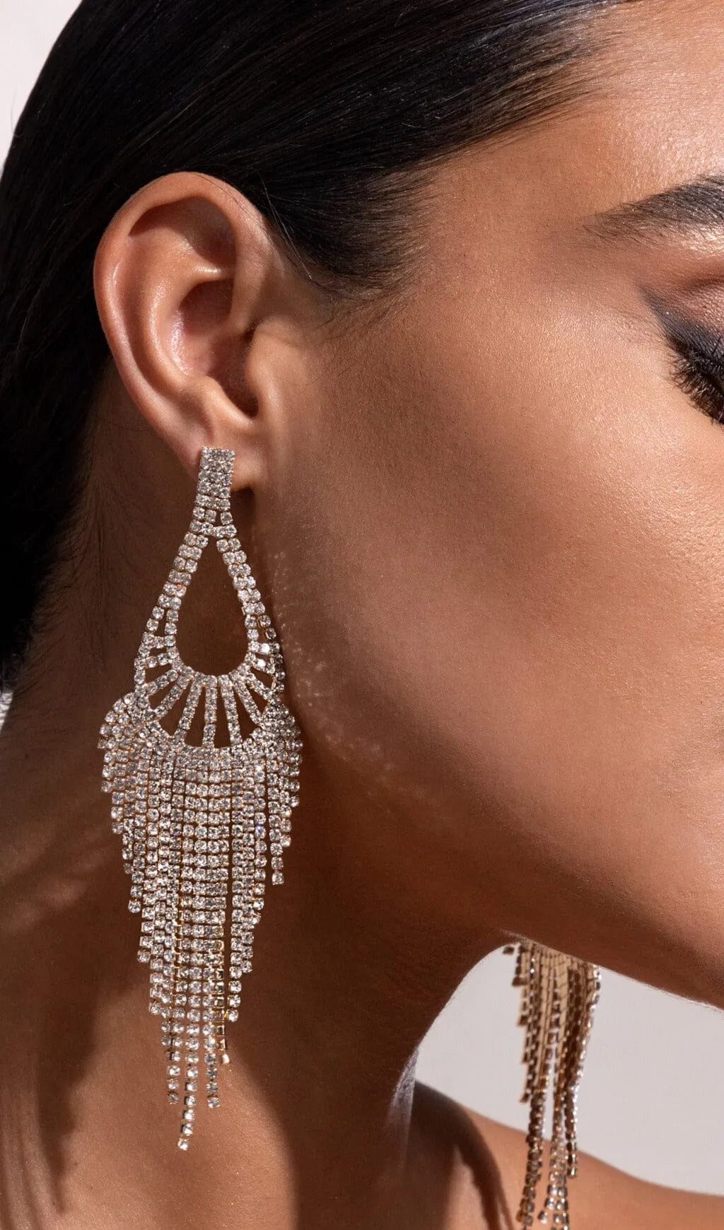 GOLD DIAMANTE TEARDROP TASSEL EARRINGS Gloria Lanvin