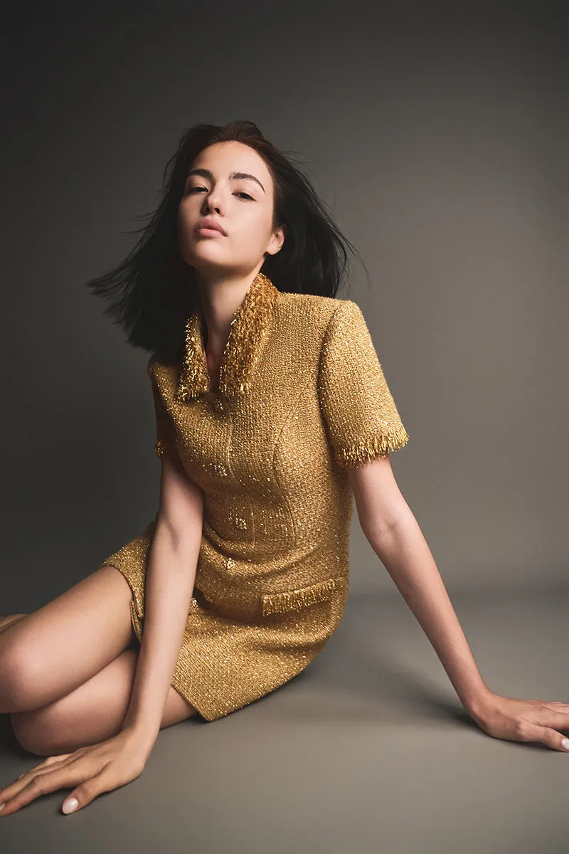 gold embellished mini dress Gloria Lanvin