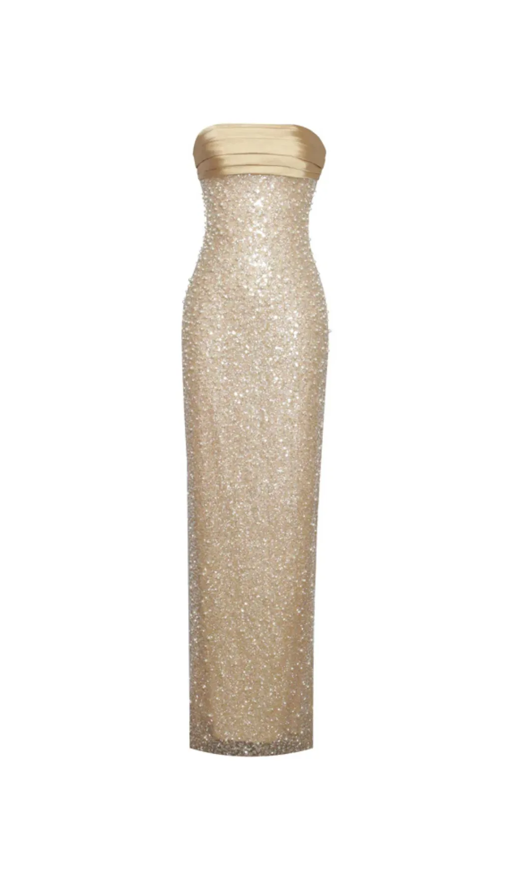 GOLD SATIN SEQUIN PEARLS BEADED MAXI DRESS Gloria Lanvin