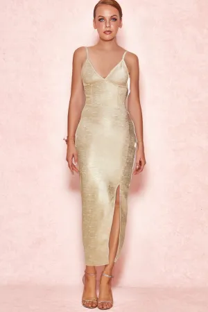 GOLD SLIT BACKLESS SLIP MAXI DRESS Gloria Lanvin