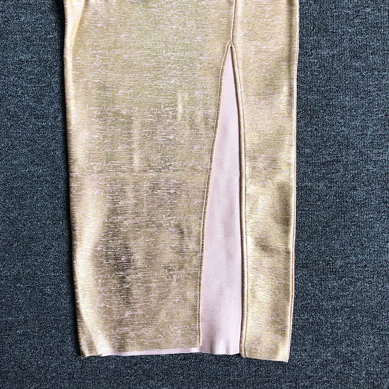 GOLD SLIT BACKLESS SLIP MAXI DRESS Gloria Lanvin