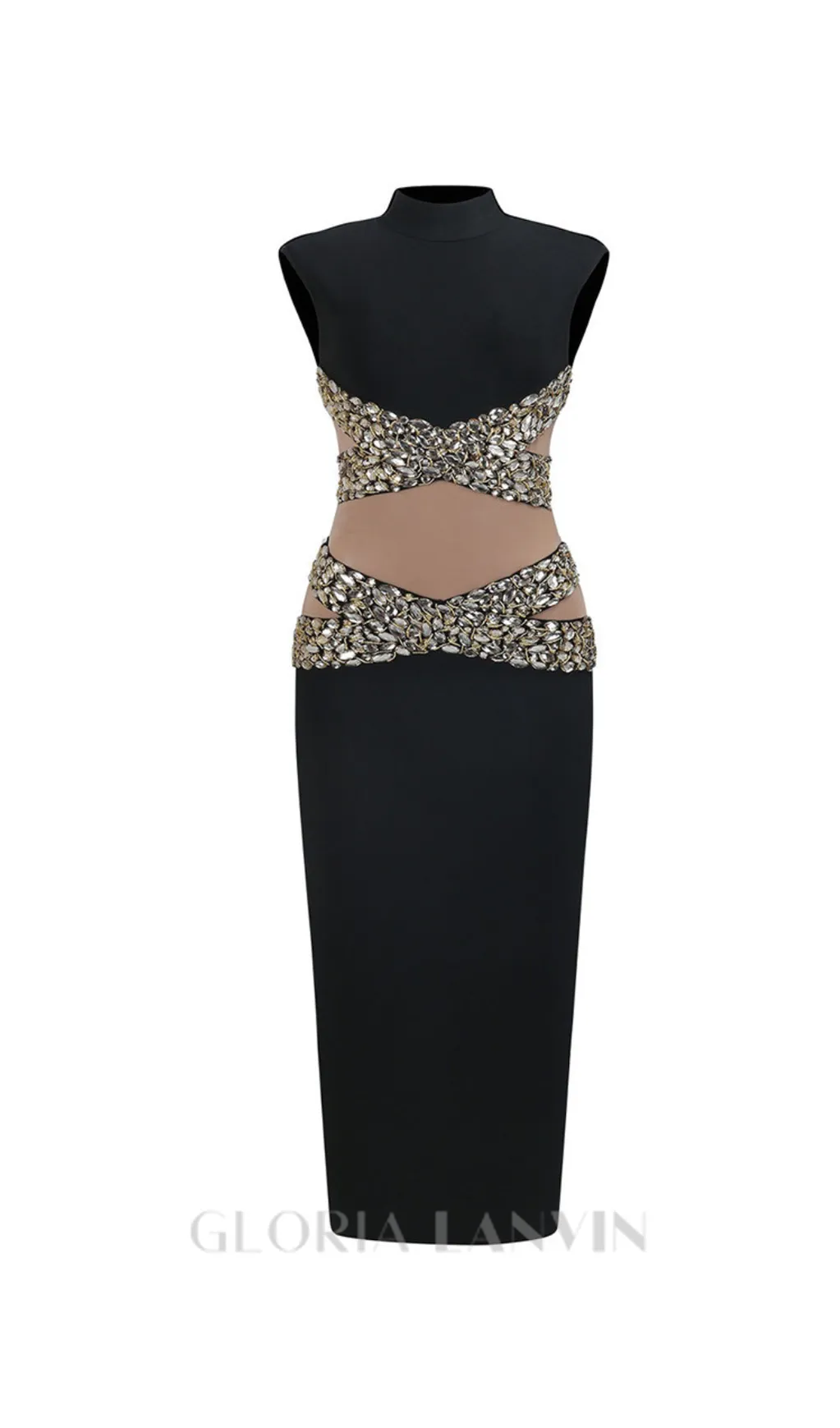 Gold X Beads Embellished Black maxi Dress Gloria Lanvin