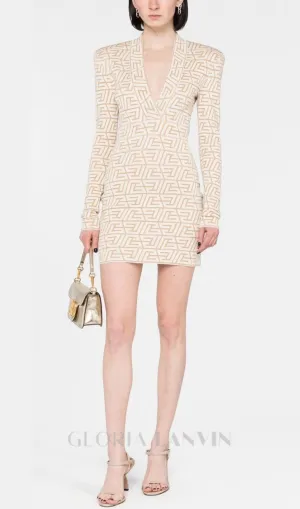 GRACE APRICOT MONOGRAM-JACQUARD MINI DRESS Gloria Lanvin