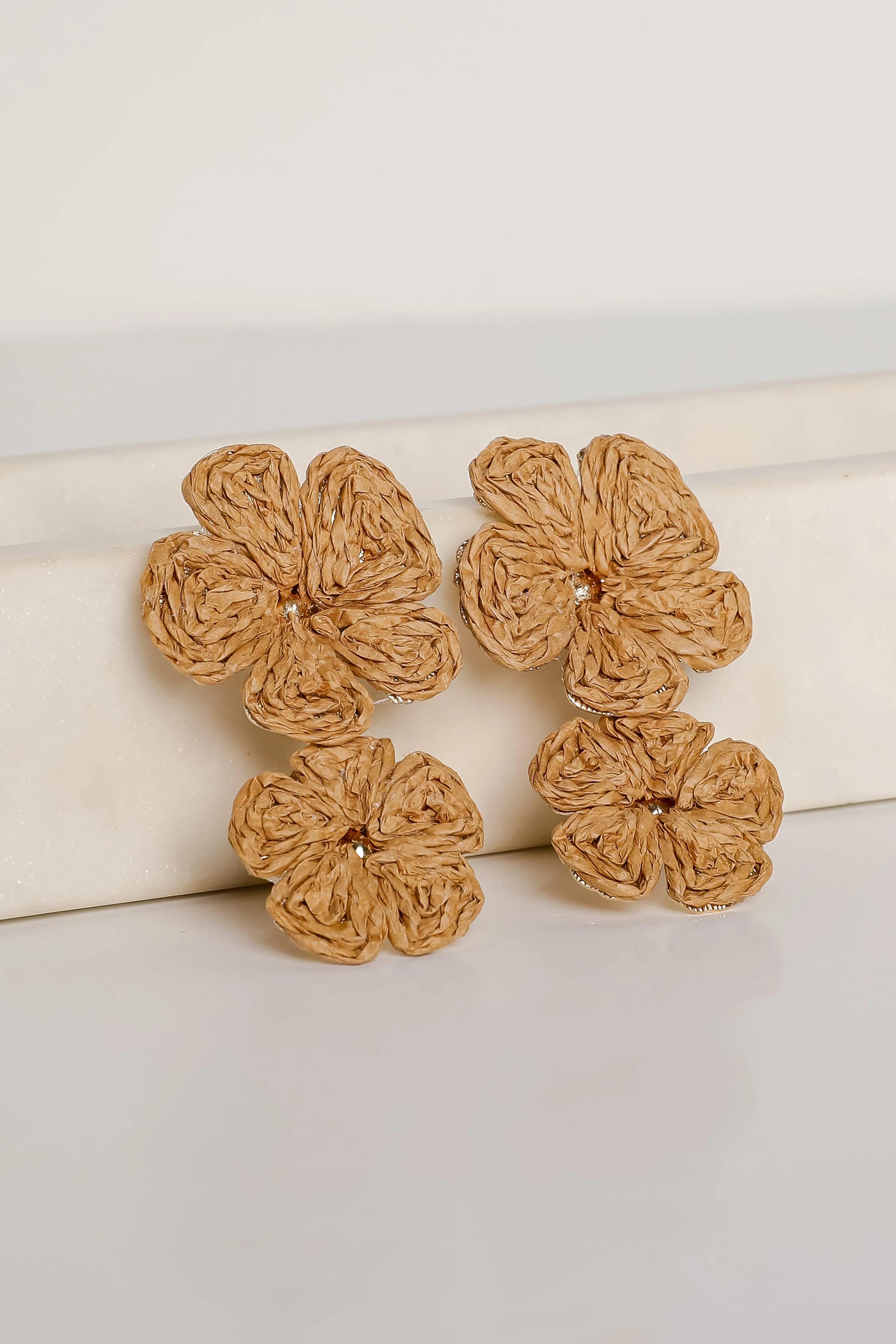 Gracie Straw Flower Drop Earrings